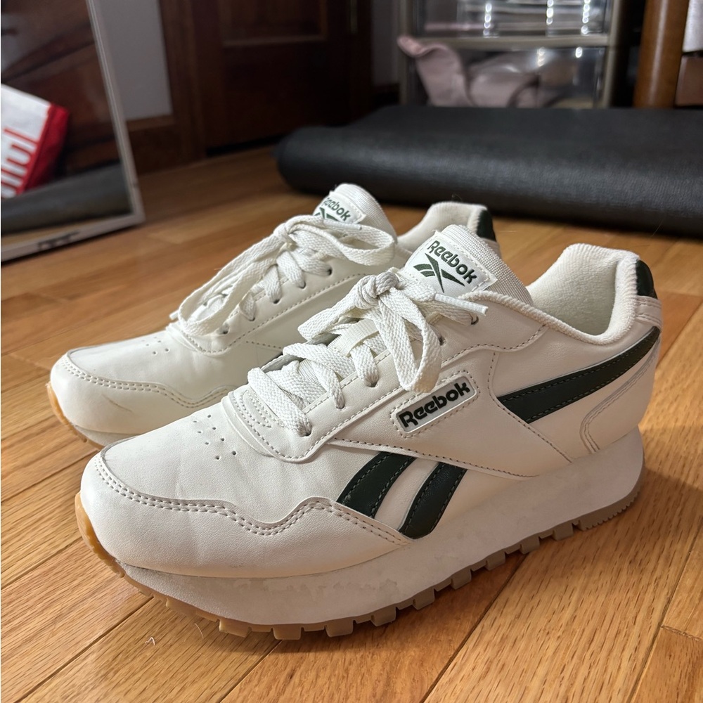 Reebok Cream and Dark Green Classic Sneakers